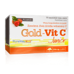 Olimp Gold-Vit C Junior  proszek ze składnikami wspierającymi odporność o smaku malinowym, 15 sasz.