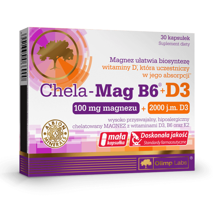 Olimp Chela-Mag B6+D3 kapsułki ze składnikami uzupełniającymi codzienną dietę w magnez, witaminy D, K i B, 30 szt.