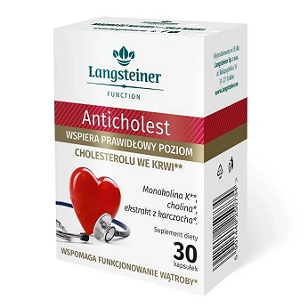 Anticholest, kapsułki ze składnikami wspierającymi utrzyamnie prawidłowego poziomu cholesterolu we krwi, 30 szt.