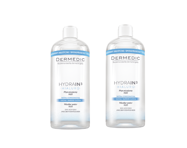 DERMEDIC HYDRAIN 3 HIALURO Mizellenwasser H2O 500 Ml - Sanfte Reinigung Für Empfindliche Augen- Und Gesichtshaut