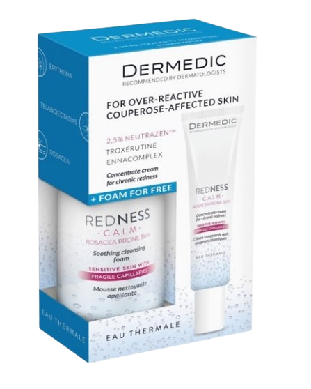Dermedic Redness Calm, pianka oczyszczająca, 170 ml + krem na zaczerwienienia, 40 ml