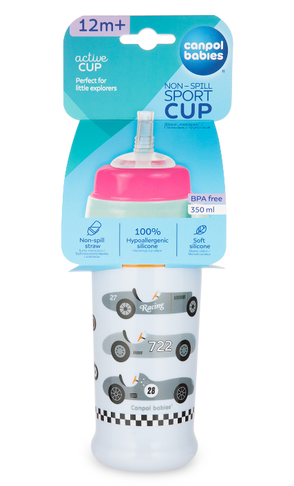 Canpol Babies RACING, bidon niekapek z rurką silikonową, 350ml