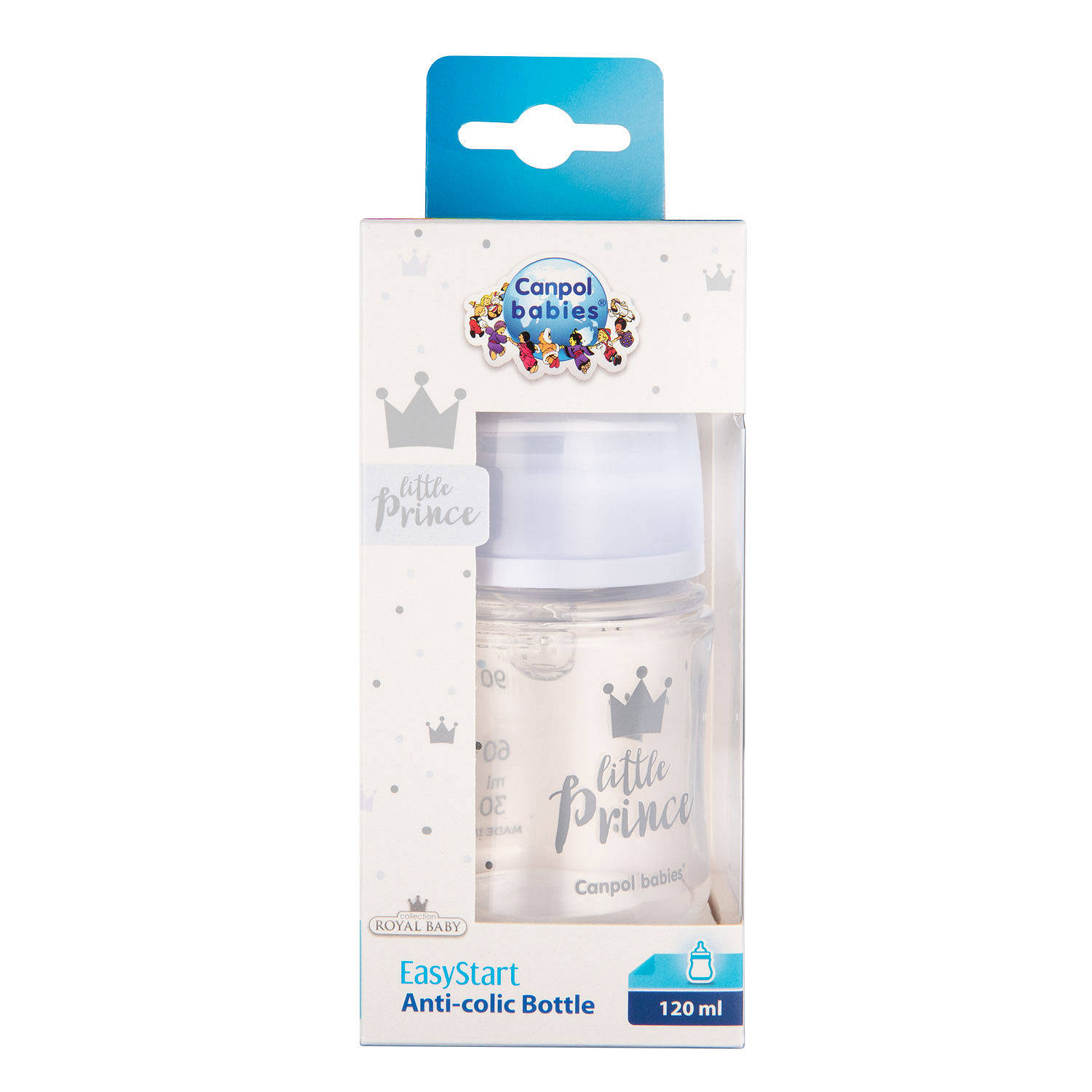Canpol Babies , butelka szeroka antykolkowa PP EasyStart ROYAL BABY niebieska 120ml