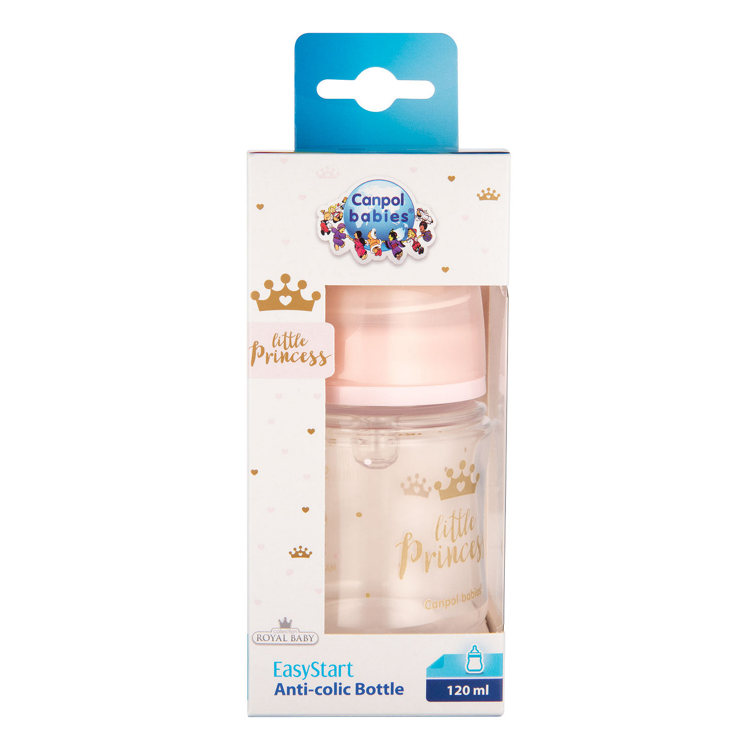 Canpol Babies , butelka szeroka antykolkowa PP EasyStart ROYAL BABY różowa 120ml