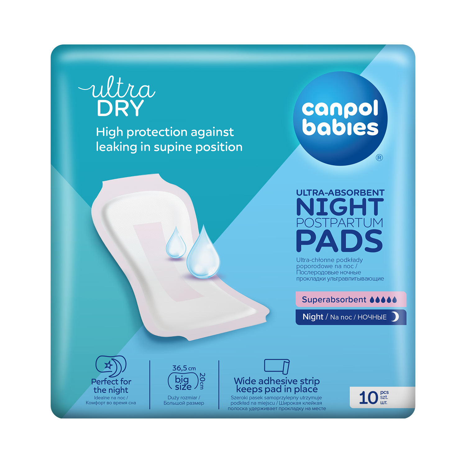 Canpol Babies , ultrachłonne podkłady poporodowe na noc ULTRA DRY, 10 sztuk