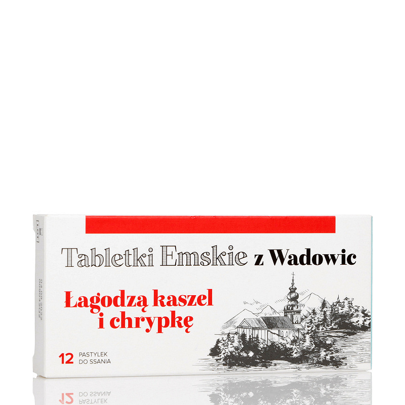 Tabletki Emskie z Wadowic, pastylki do ssania łagodzące kaszel i chrypkę, 12 szt.