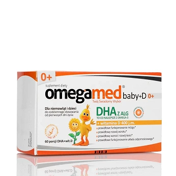Omegamed Baby+D 0+, kapsułki twist-off ze składnikami uzupełniającymi dietę w kwas DHA i witaminę D, dla niemowląt, 60 szt.