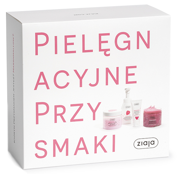 Ziaja MARSHMALLOW , zestaw: peeling cukrowy, pianka myjąca, krem do rąk, galaretka do kąpieli