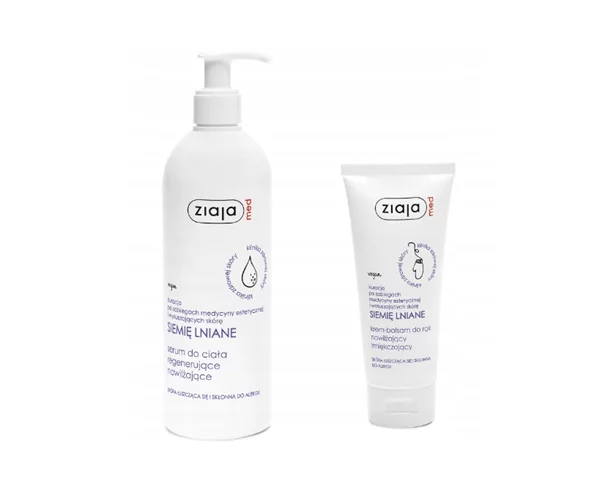 Ziaja Med Siemię lniane, zestaw: serum do ciała, 400 ml + krem do rąk, 100 ml