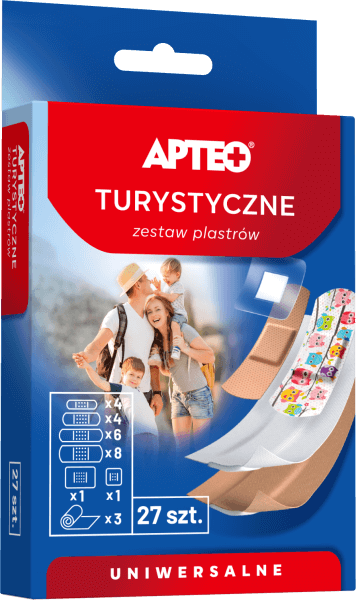 Plastry turystyczne APTEO,  zestaw uniwersalny do opatrywania skaleczeń, 27 szt.