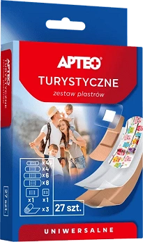 Plastry turystyczne APTEO, zestaw uniwersalny do opatrywania skaleczeń, 27 szt.