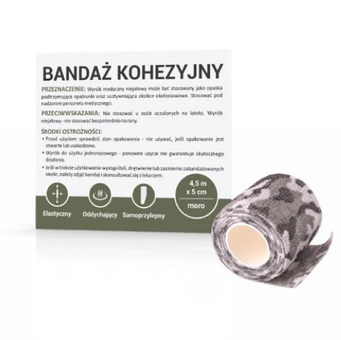 PASO Bandaż kohezyjny, moro szarość, 4,5 m / 5 cm, 1 szt.