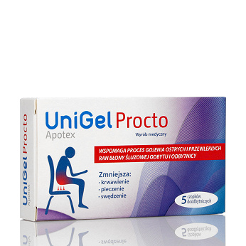 UniGel Procto, czopki na gojenie ran błony śluzowej odbytu i odbytnicy, 5 szt.