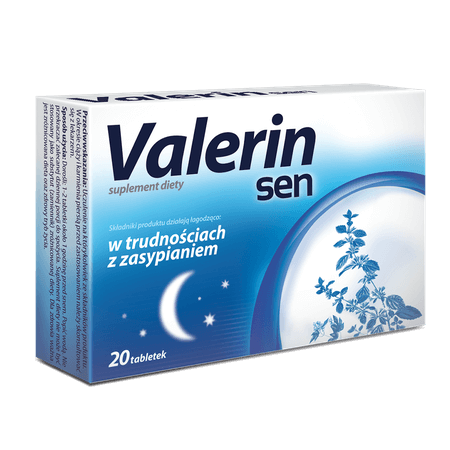 Valerin Sen, tabletki  ze składnikami wspomagającymi w trudnościach z zasypianiem, stanach napięcia nerwowego, 20 szt.