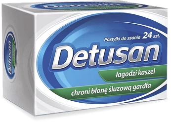 Detusan, pastylki ograniczające częstotliwość odruchu kaszlowego u osób palących, 24 szt.