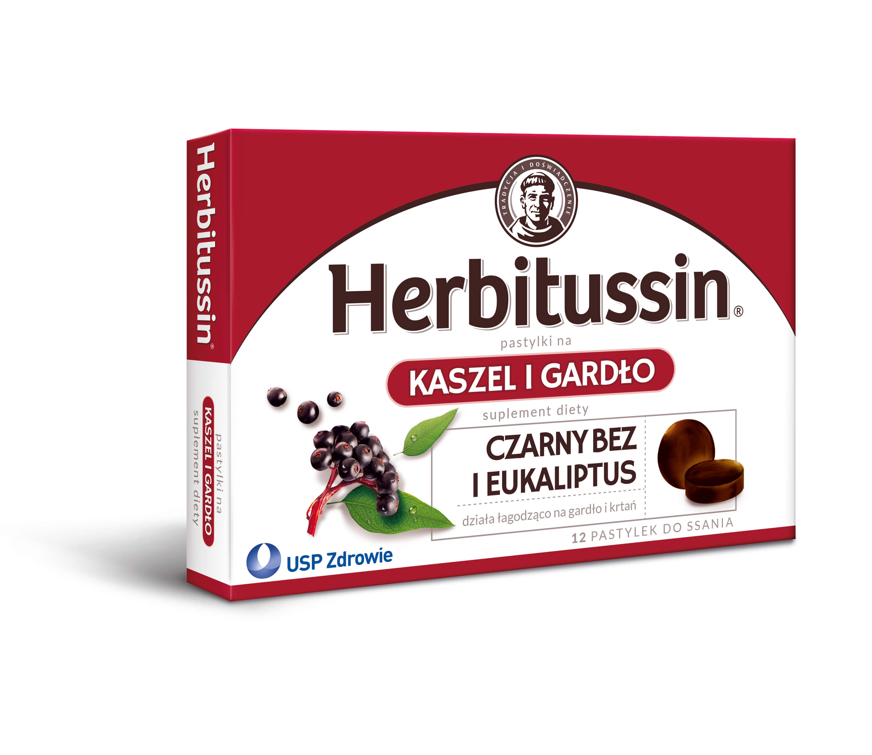 Herbitussin , pastylki do ssania ze składnikami wspomagającymi w bólu gardła i kaszlu, 12 szt.