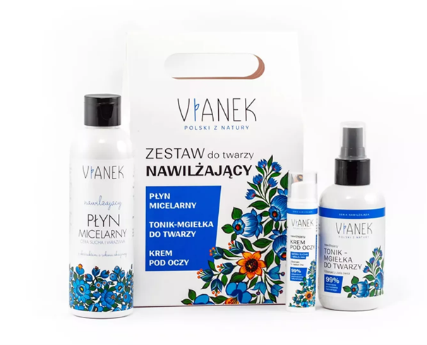Vianek Nawilżający , zestaw: tonik-mgiełka, 150 ml + krem pod oczy, 15 ml + płyn micelarny, 200 ml