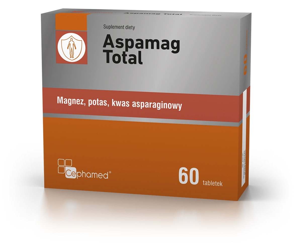 Aspamag Total , tabletki ze składnikami wspomagającymi układ nerwowy i sercowo-naczyniowy, 60 szt.