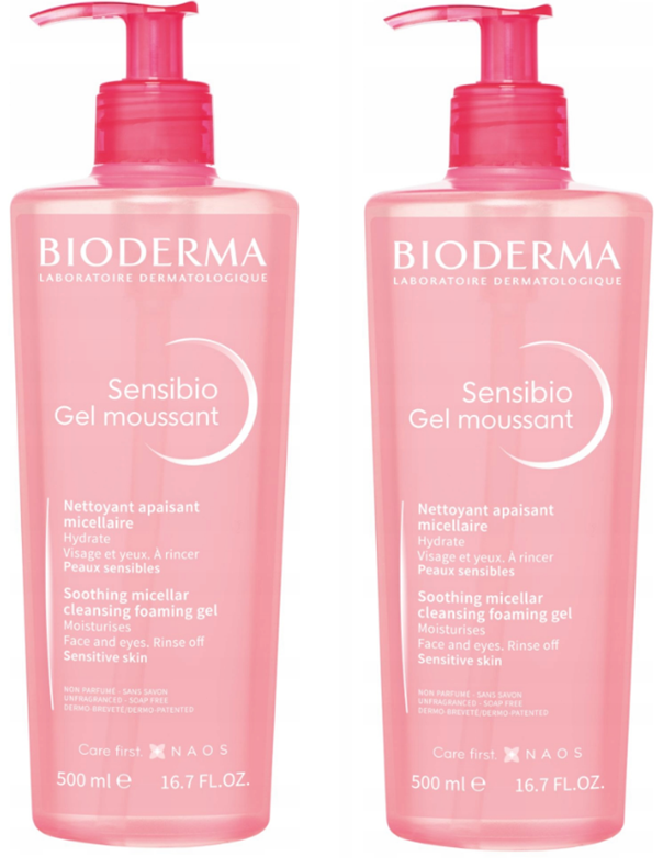 Bioderma Sensibio Moussant, żel do mycia twarzy, 2 x 500 ml