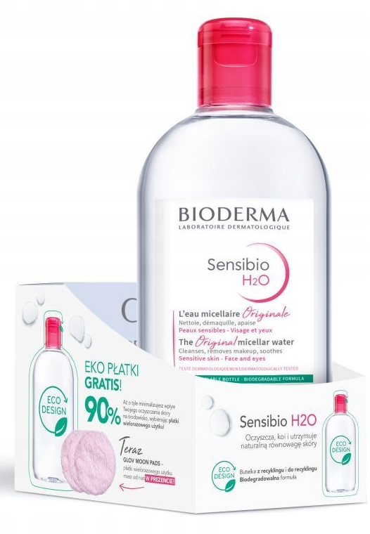 Bioderma Sensibio H2O, woda micelarna, 500 ml + płatki, 3 szt.