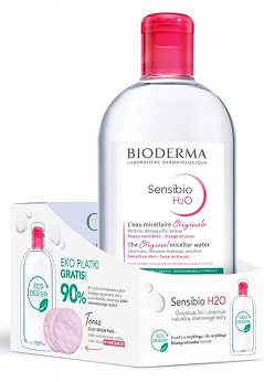 Bioderma Sensibio H2O, woda micelarna, 500 ml + płatki, 3 szt.
