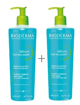 Bioderma Sebium, antybakteryjny żel oczyszczający, 400 ml + 400 ml