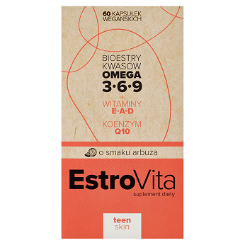 EstroVita Teen Skin Omega 3-6-9, o smaku arbuza, 60 kapsułek