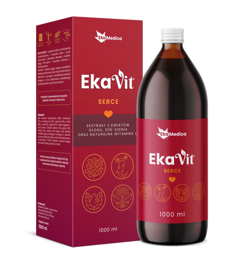 EkaVit Serce, płyn ze składnikami wspomagającymi prawidłową pracę serca, 1000 ml