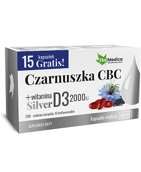 Czarnuszka CBC Silver, kapsułki ze składnikami unikalnego kompleksu 10 bioflawonoidów + witaminą D3, 60 szt. + 15 szt..