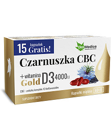 Czarnuszka CBC Gold kapsułki ze składnikami unikalnego kompleksu 10 bioflawonoidów + witamina D3, 60 szt. + 15 szt.