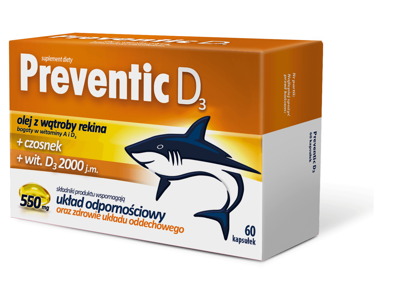 Preventic D3 , kapsułki z olejem z wątroby rekina, 60 szt.
