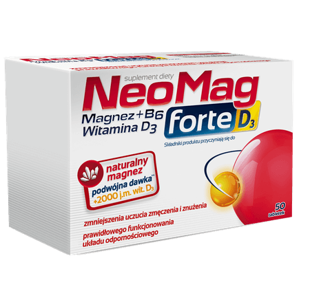 NeoMag forte D3, tabletki ze składnikami zmniejszającymi uczucie zmęczenia i znużenia, 50 szt.