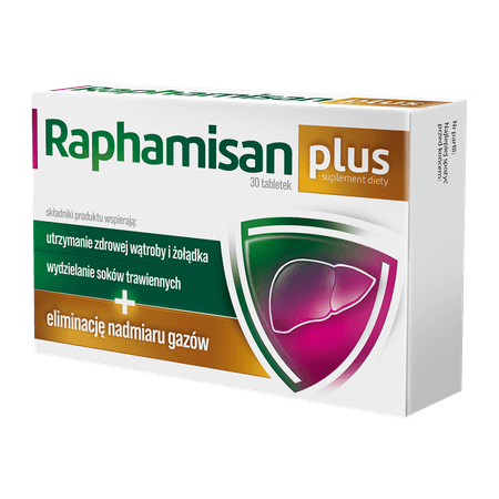 Raphamisan Plus, tabletki ze składnikami wspomagającymi trawienie, 30 szt.