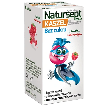 Natursept Med Kaszel, lizaki na ból gardła dla dzieci o smaku malinowym, 6 szt.
