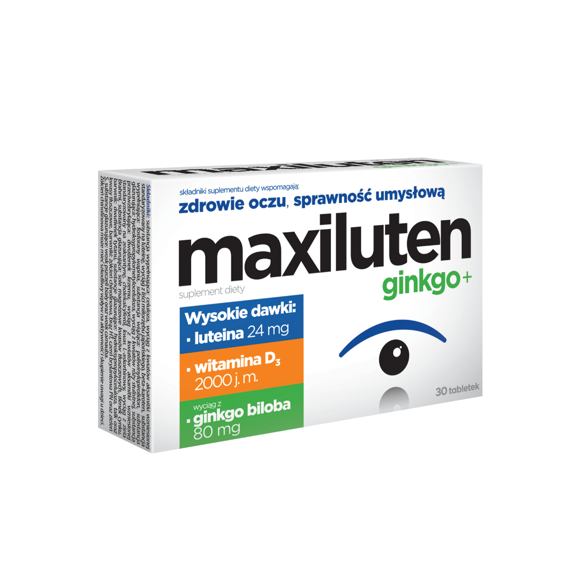 Maxiluten ginkgo+, tabletki ze składnikami wspierającymi oczyi sprawność umysłową, 30 szt.