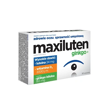 Maxiluten ginkgo+, tabletki ze składnikami wspierającymi oczyi sprawność umysłową, 30 szt.