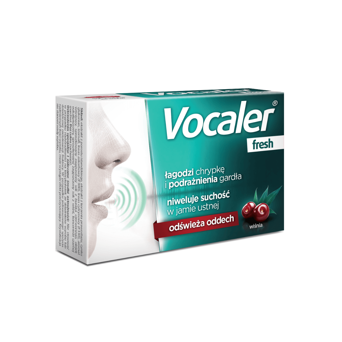 Vocaler Fresh , pastylki do ssania łagodzące chrypkę i podrażnienia gardła o smaku wiśniowym, 12 szt.