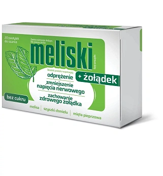 Meliski + Żołądek, pastylki do ssania ze składnikami wspomagającymi redukcje stresu i żołądek, 20 szt.