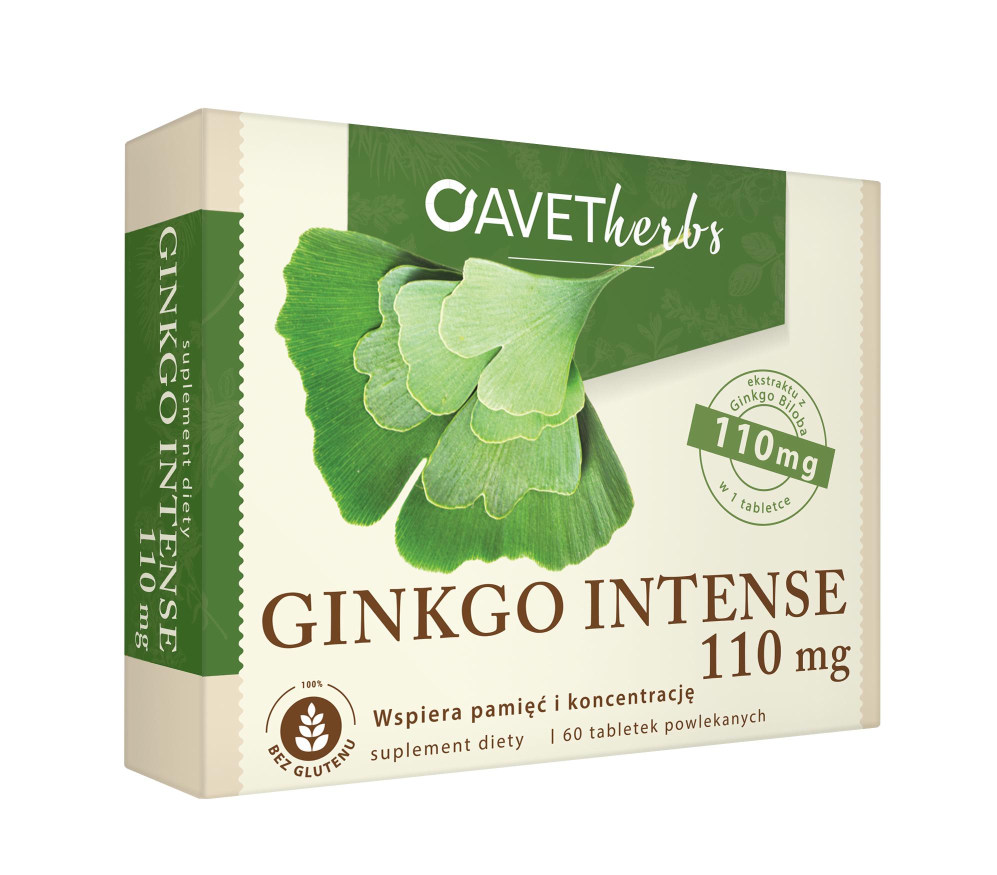 Ginkgo INTENSE, tabletki ze składnikami wspierającymi pamięć i koncentrację, 60 tab.