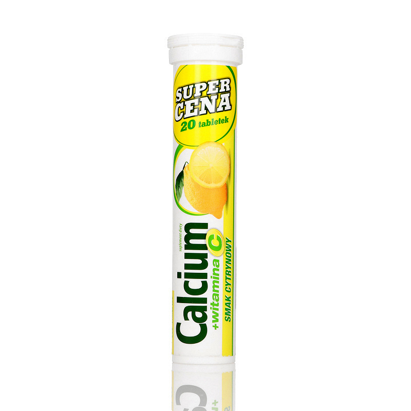 Calcium + witamina C, tabletki musujące z wapniem o smaku cytrynowym, 20 szt.