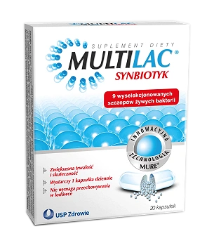 Multilac, kapsułki ze składnikami przywracającymi naturalną mikroflorę przewodu pokarmowego, 20 szt.