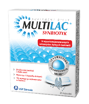 Multilac, kapsułki ze składnikami przywracającymi naturalną mikroflorę przewodu pokarmowego, 20 szt.