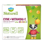 NATURELL CYNK + WITAMINA C tabletki do rozgryzania i żucia ze składnikami wspierającymi odporność dzieci, pomarańczowe, 60 szt