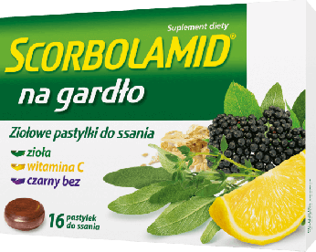 Scorbolamid Na Gardło, tabletki do ssania ze składnikami łagodzącymi objawy podrażnienia gardła, 16 szt.