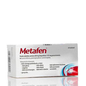 Metefen Tab Metafen 200 mg + 325 mg, tabletki na ból róźnego pochodzenia, gorączkę ...