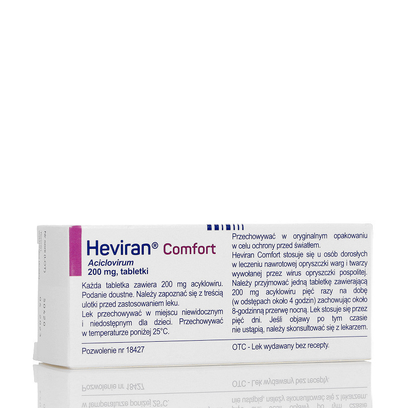 Heviran Comfort, tabletki na leczenie nawrotowej opryszczki warg i twarzy, 25 szt.