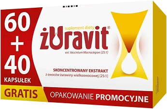 Żuravit, kapsułki ze składnikami wspierającymi prawidłowe funkcjonowanie układu moczowego, 60 szt.+ 40 szt. gratis