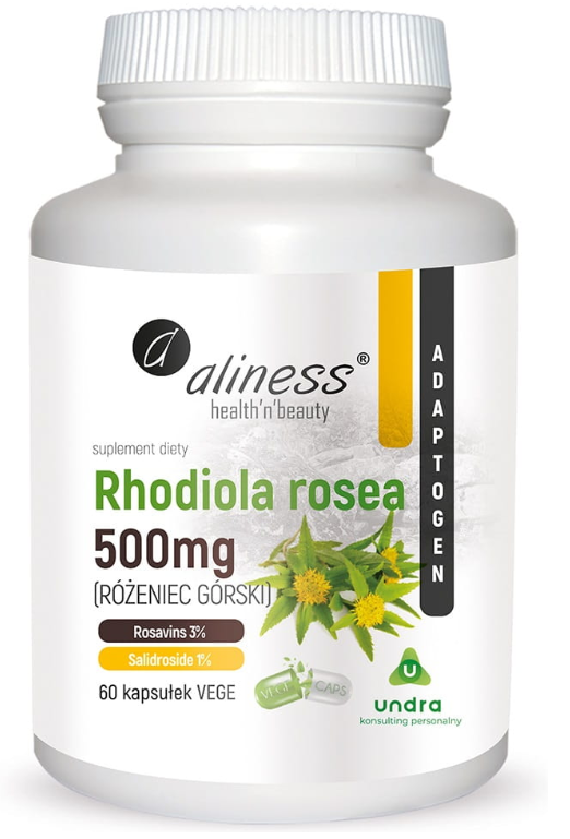Aliness Rhodiola Rosea 500mg, 60 kapsułek wegańskich