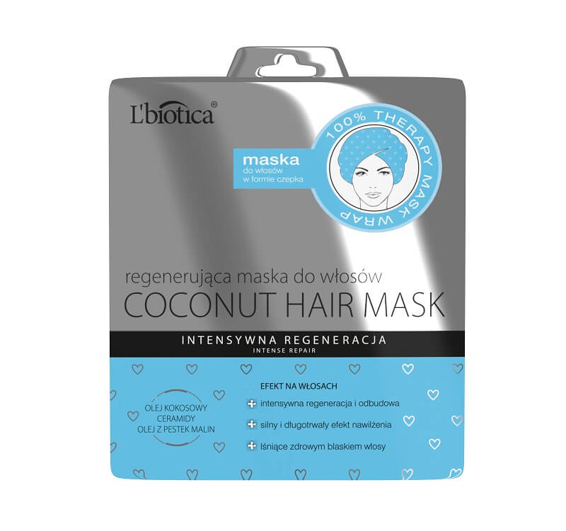 L'BIOTICA L'biotica Coconut Hair Mask, maska do włosów regenerująca w formie czepka, 1 szt.