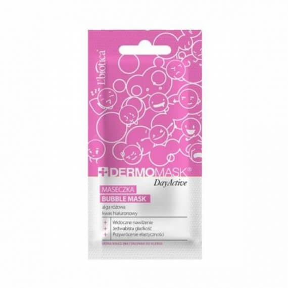L'Biotica Dermomask Day Active, maseczka bubble z algą różową i kwasem hialuronowym, 10 ml